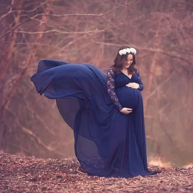 Lace Stitching Pregnant Woman Dress Maternity Dress For Photo Shoot Robe  Grossesse Baby Shower Dress Maternity Photography
