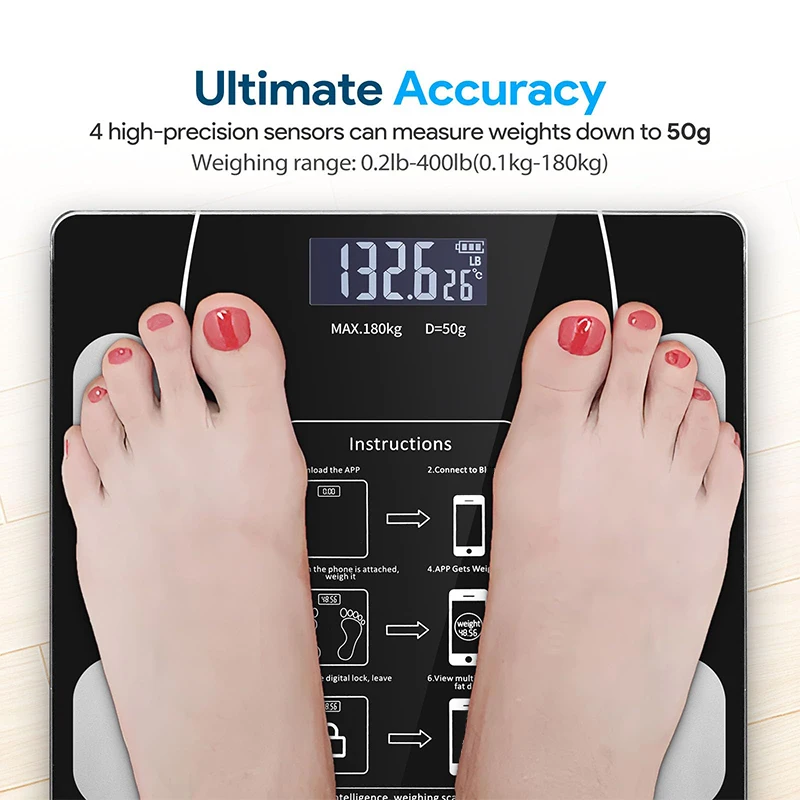 Intelligent Bathroom Digital Weight Scale, Can Be Connected To APP For Recording And Analysis, Max180kg/400lb_voghion.com