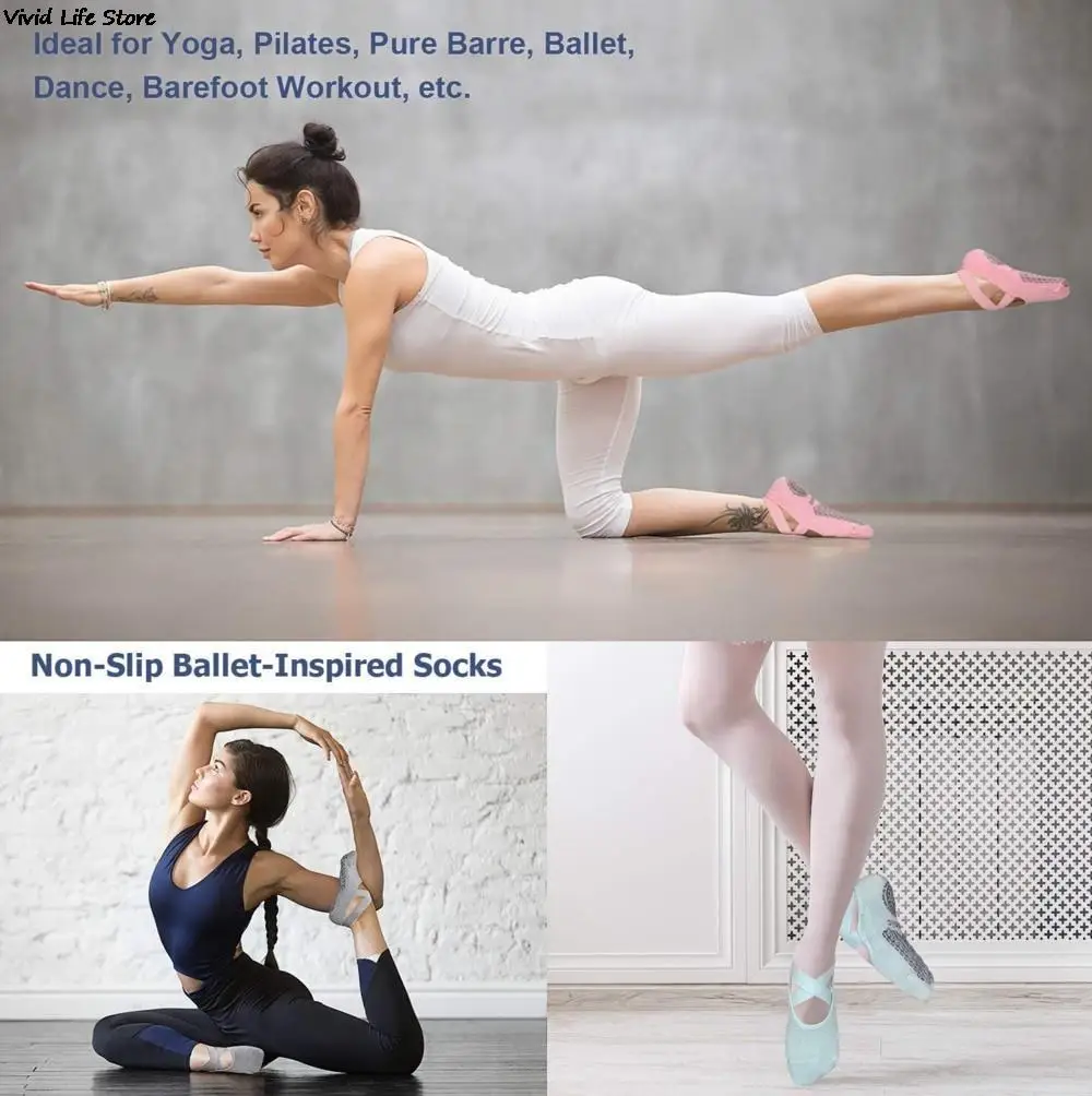 1 paio di impugnature antiscivolo cinturini incrociati calzini sportivi in cotone calzini da Yoga per balletto per le donne calzini da ballo per palestra Fitness Pilates