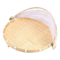 Hand-Woven Food Tent Basket Tray Fruit Vegetable Bread Storage Basket Simple Atmosphere Outdoor Picnic Mesh Net Cover 1