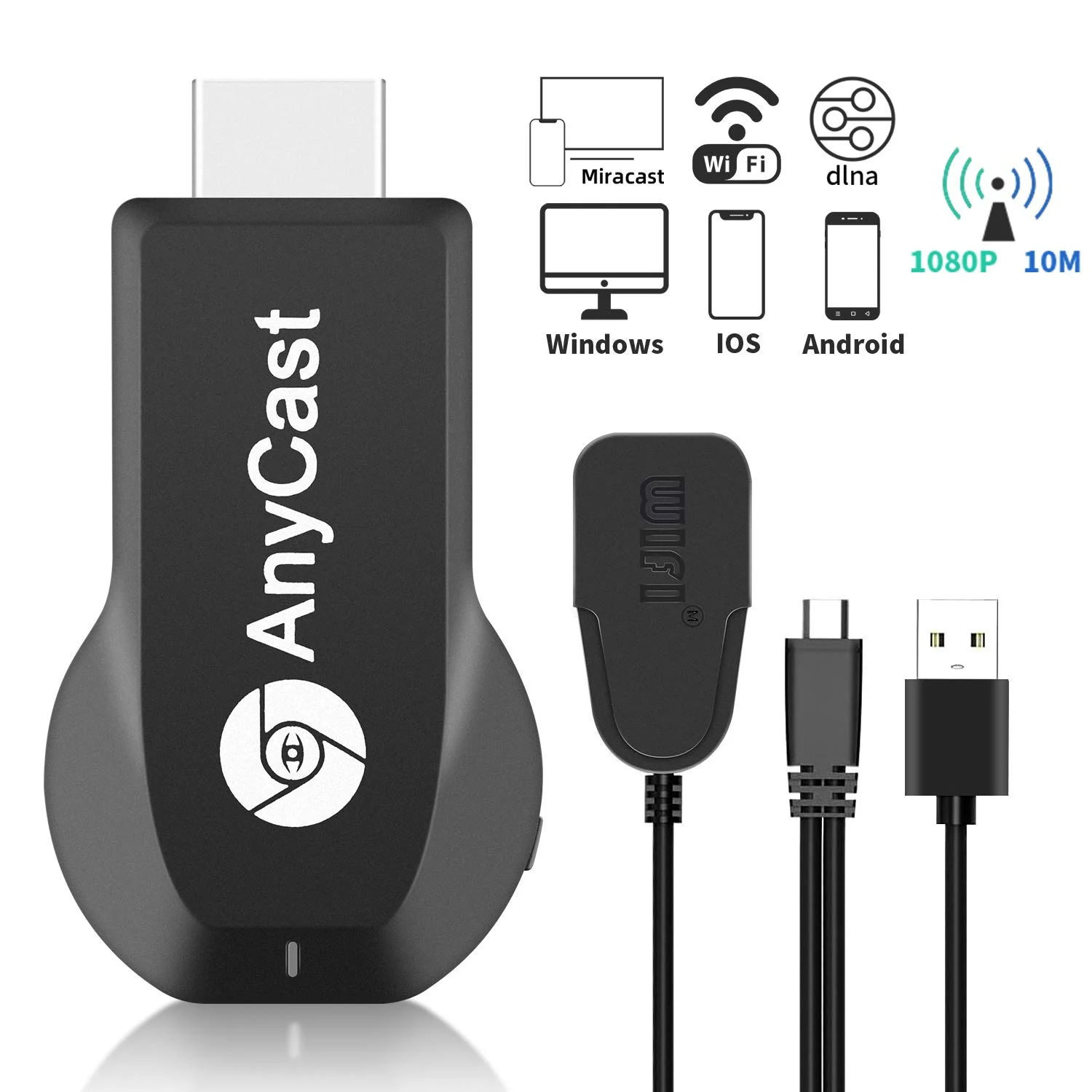 Wireless HD Display Adapter Receiver - 1080P Screen Mirroring & Streaming Media Dongle