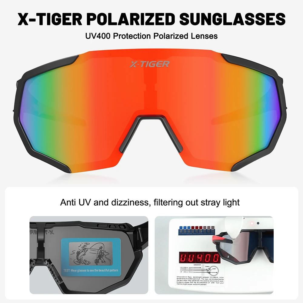 Фото Поляризованные солнцезащитные очки X-TIGER с защитой UV400, унисекс, велосипедные очки для занятий спортом на открытом воздухе №3