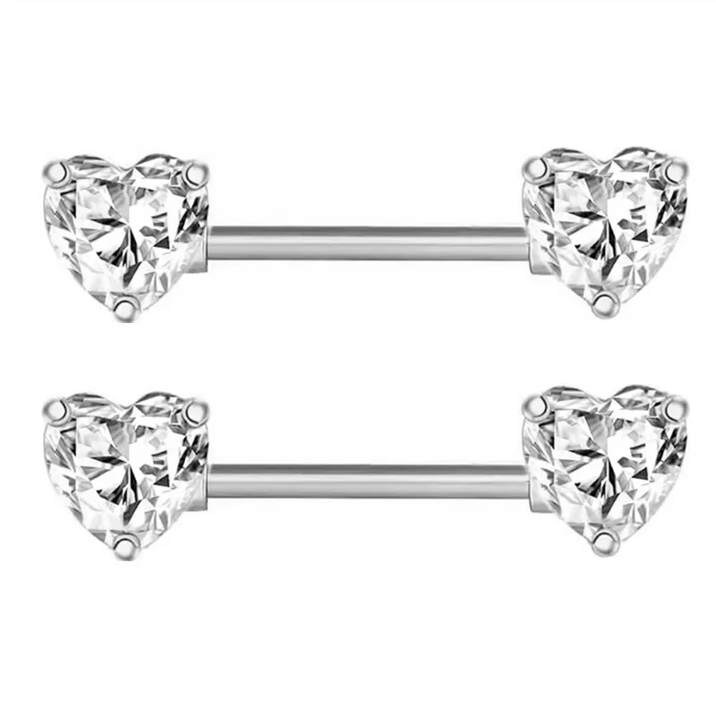 Pink Heart Crystal Flower Nipple Jewelry Set - Shiny Barbell Collection