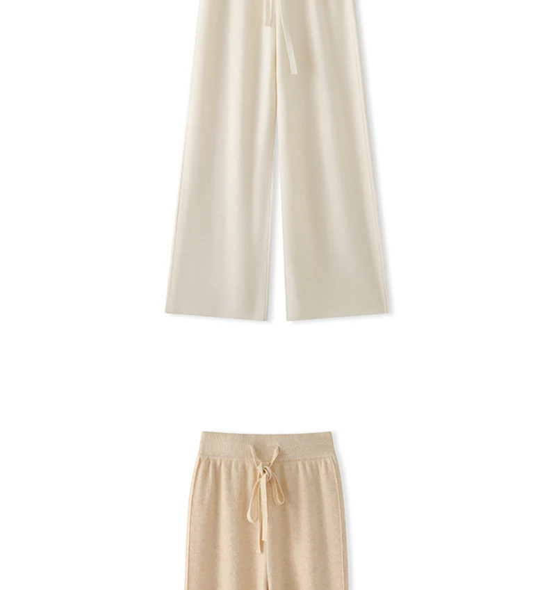 بنطلون نسائي جديد من الصوف الميرينو 100٪ بتصميم مستقيم الساق للربيع والخريف، سميك وعملي بخصر مرتفع وفضفاض، بنطلون محبوك واسع الساق