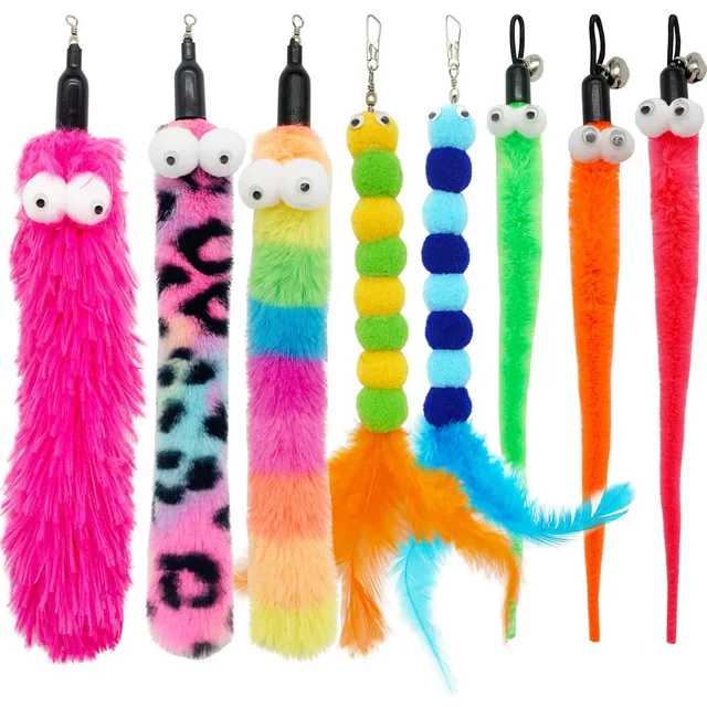 Cat Wand and Toy Feather Toy, Interactive Cat Toy, Fuzzy Wand and Feathers, Teaser Refills, 1 PC, 8 PCs 3