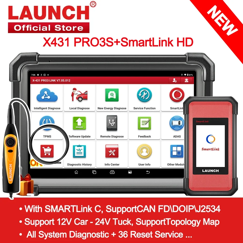 New LAUNCH X431 X431 PRO3S+SmartLink HD/ HDIII 10.1' 12V Car 24V Truck Diagnostic Tools All System Topology Map OBD Scanner automotive diagnostic scanner car tool