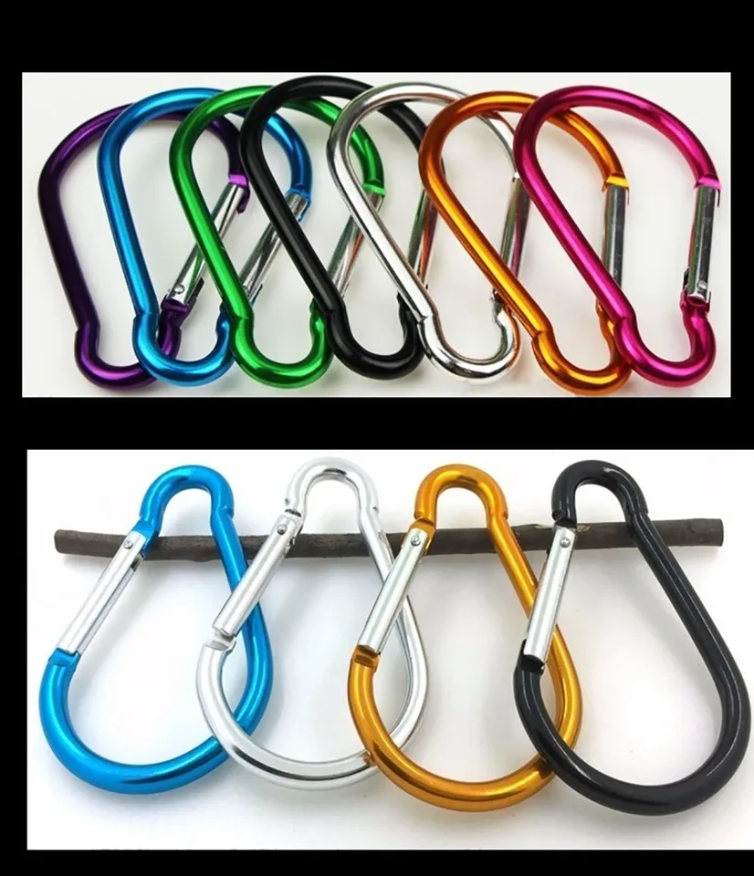 Set 8 Moschettoni In Lega Di Alluminio Con Chiusura Di Sicurezza A Clip - Leggeri E Resistenti Per Campeggio, Escursionismo, Chiavi - copertina