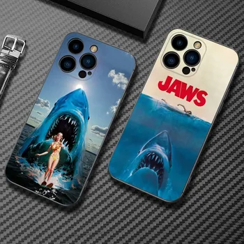 Film j-jaws coque de téléphone pour iPhone 16,15,14,13,12 Mini 11 Pro XR,X,XS,MAX 7,8 Plus housse en Silicone noir souple