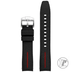 Curved End Silicone Quick Release Watch Band - 20mm Rubber Strap - 20mm (Black red)