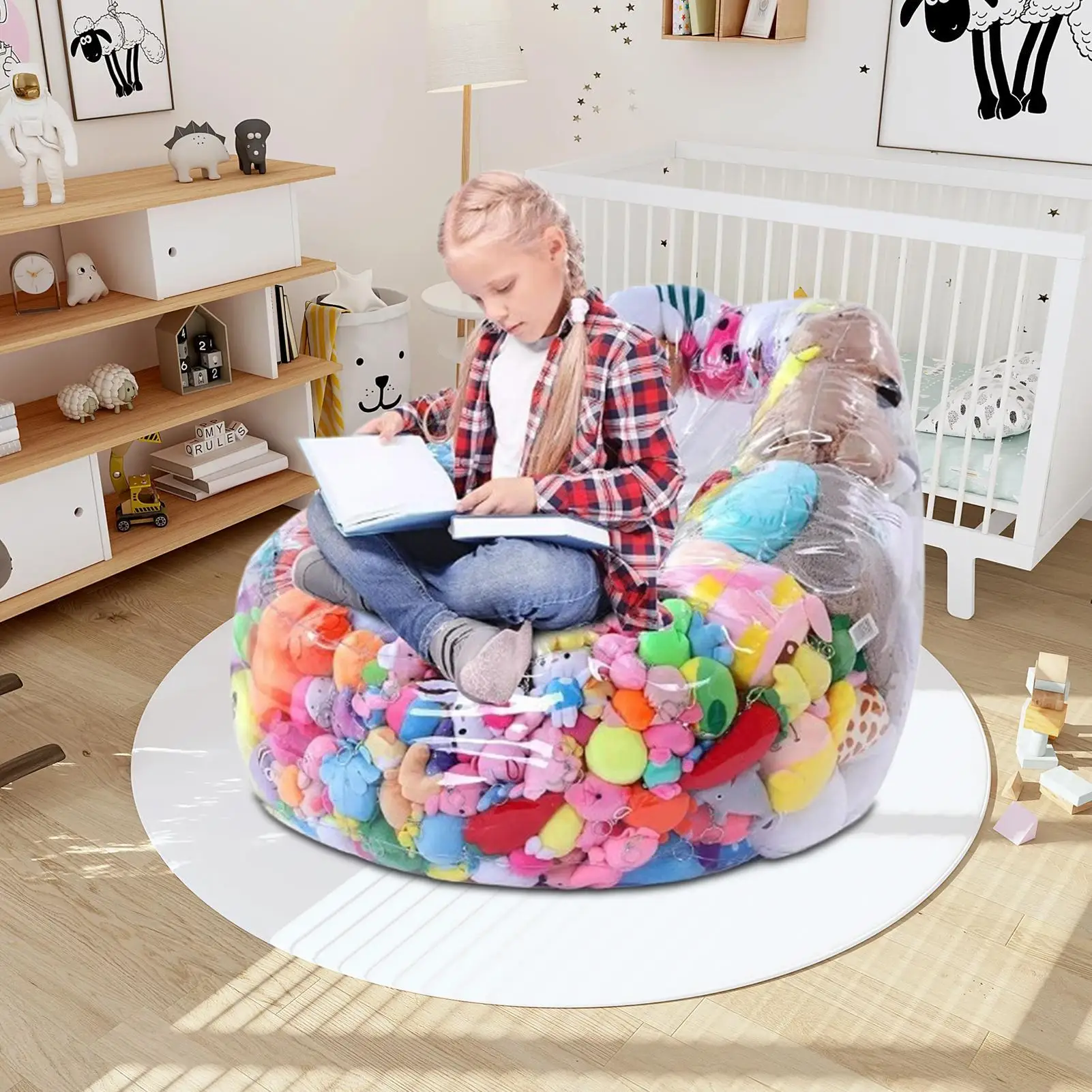 Bean Bag Chair Cover Clear Large Storage Organizer Kids Storage Bag Chair Cover For Toys Doll Girls Adult Teens Kids Room Dorm