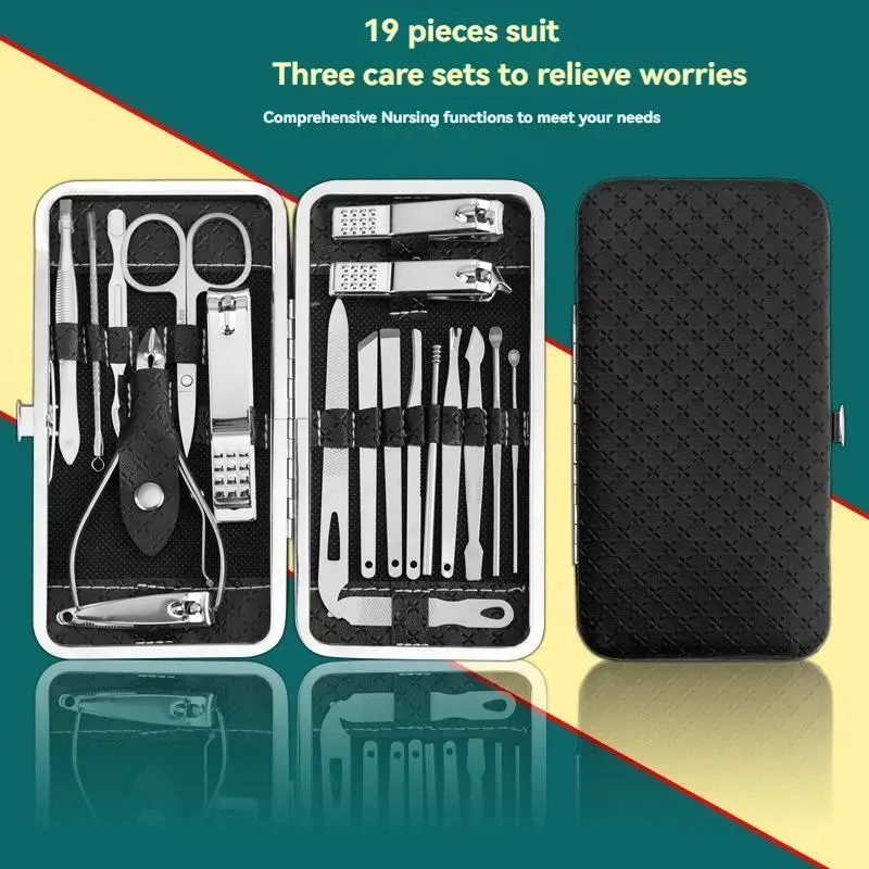 Nail Clipper Set 19pcs Stainless Steel Nail Scissor Set Full Set Household Cuticle Nipper Manicure Tools