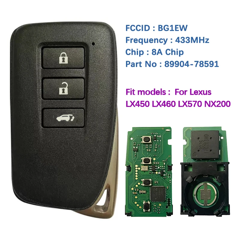 CN052043 Aftermarket 3 Button LX450 LX460 LX570 NX200 NX300 2015+ Smart Remote Key BG1EW P1 A8 DST-AES 89904-78591 61E034-0012