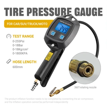 Digital tyre inflator and pressure gauge with PSI Bar KPA display