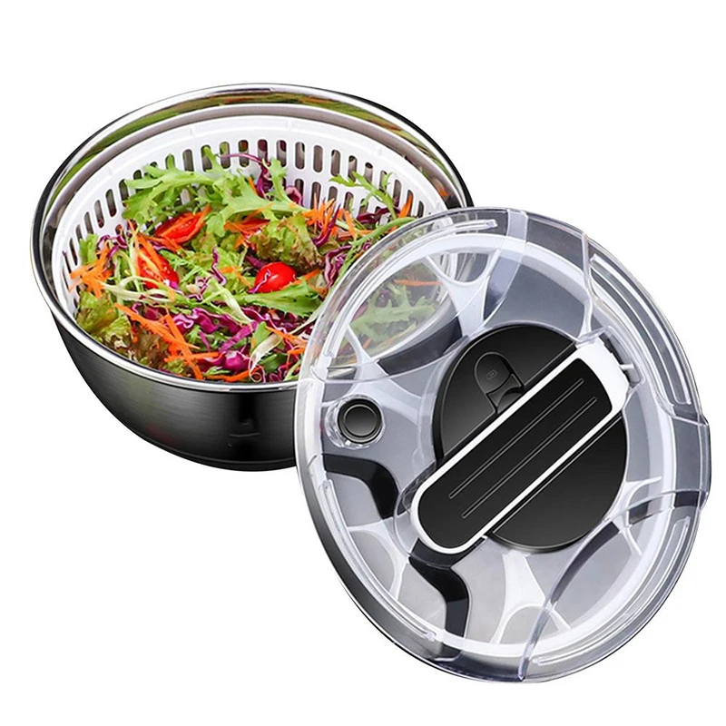 Stainless Steel Vegetable Fruit Dryer Drainer Dehydrator Salad Spinner  Clean Salad and fruit Vegetables Centrifuge Kitchen Tools - AliExpress