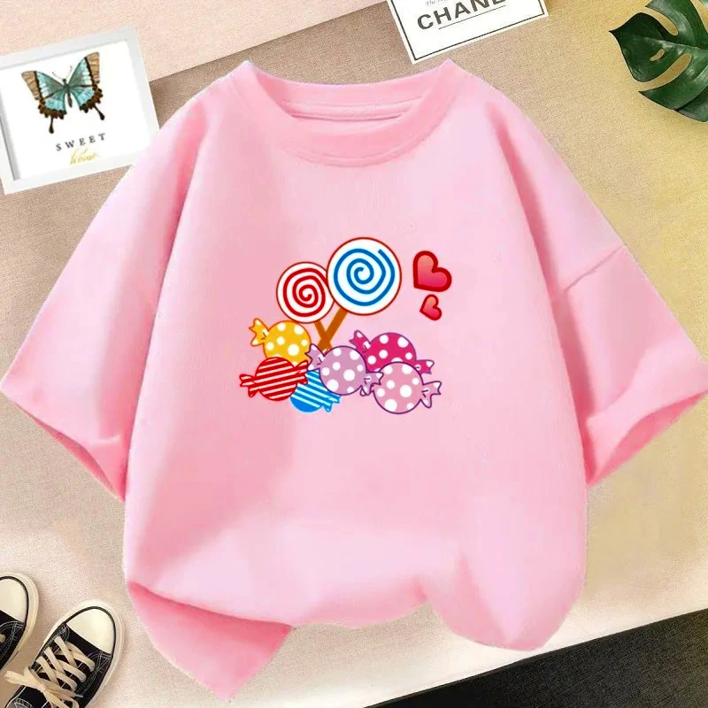 소녀 셔츠 캔디 롤리팝 달콤한 티셔츠 소녀 옷 복장 어린이 탑  소녀 옷 티셔츠..