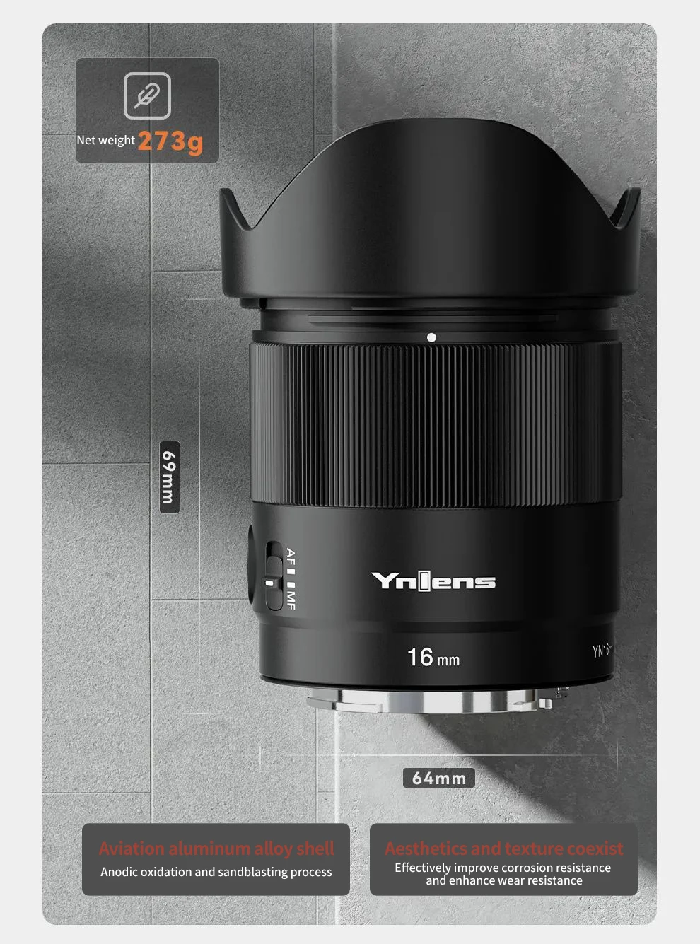 YONGNUO YN16mm F1.8S DA DSM APS-C Lens for Sony E-mount A7R3/R4/M4