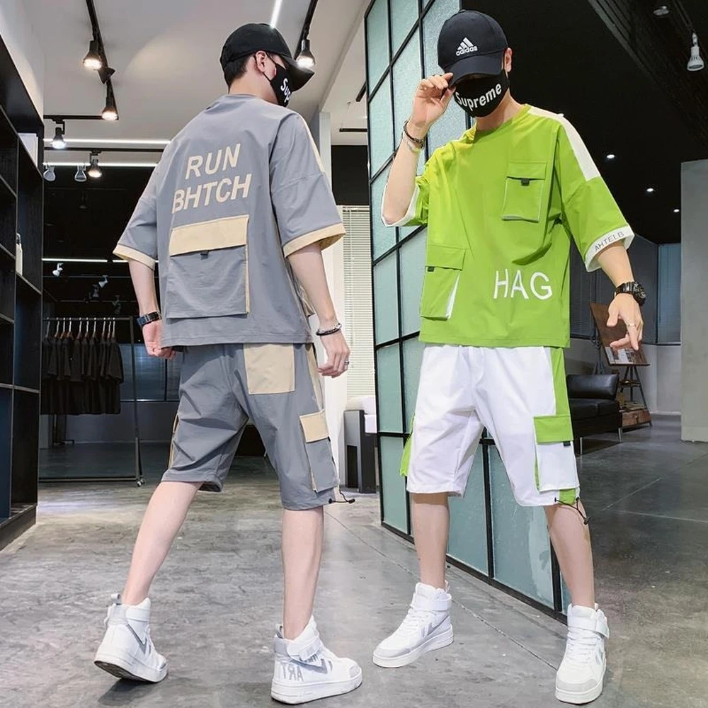 Emotie AIDS deze Hiphopkleding voor heren zomeroutfits 2 delige set punkstijl heren losse  pasvorm shorts set zomerkleding| | - AliExpress