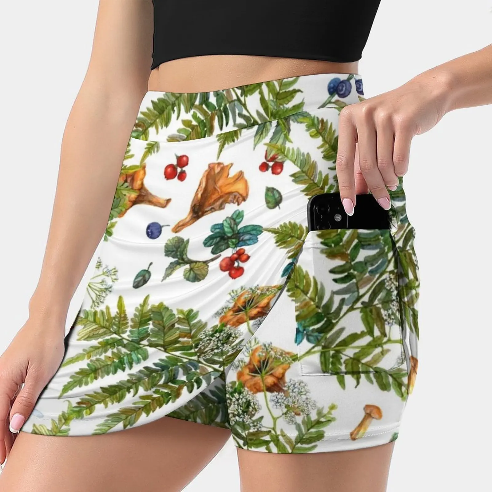

Forest Ferns , Berries And Mushrooms Women's skirt With Pocket Vintage Skirt Printing A Line Skirts Summer Clothes Blueberry