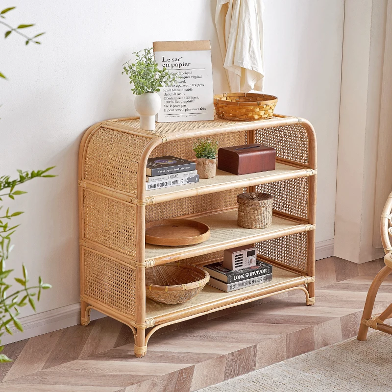 

Vine woven three-layer storage rack, bookshelf, bedroom floor to floor simple shoe rack, easy to move Japanese storage rack