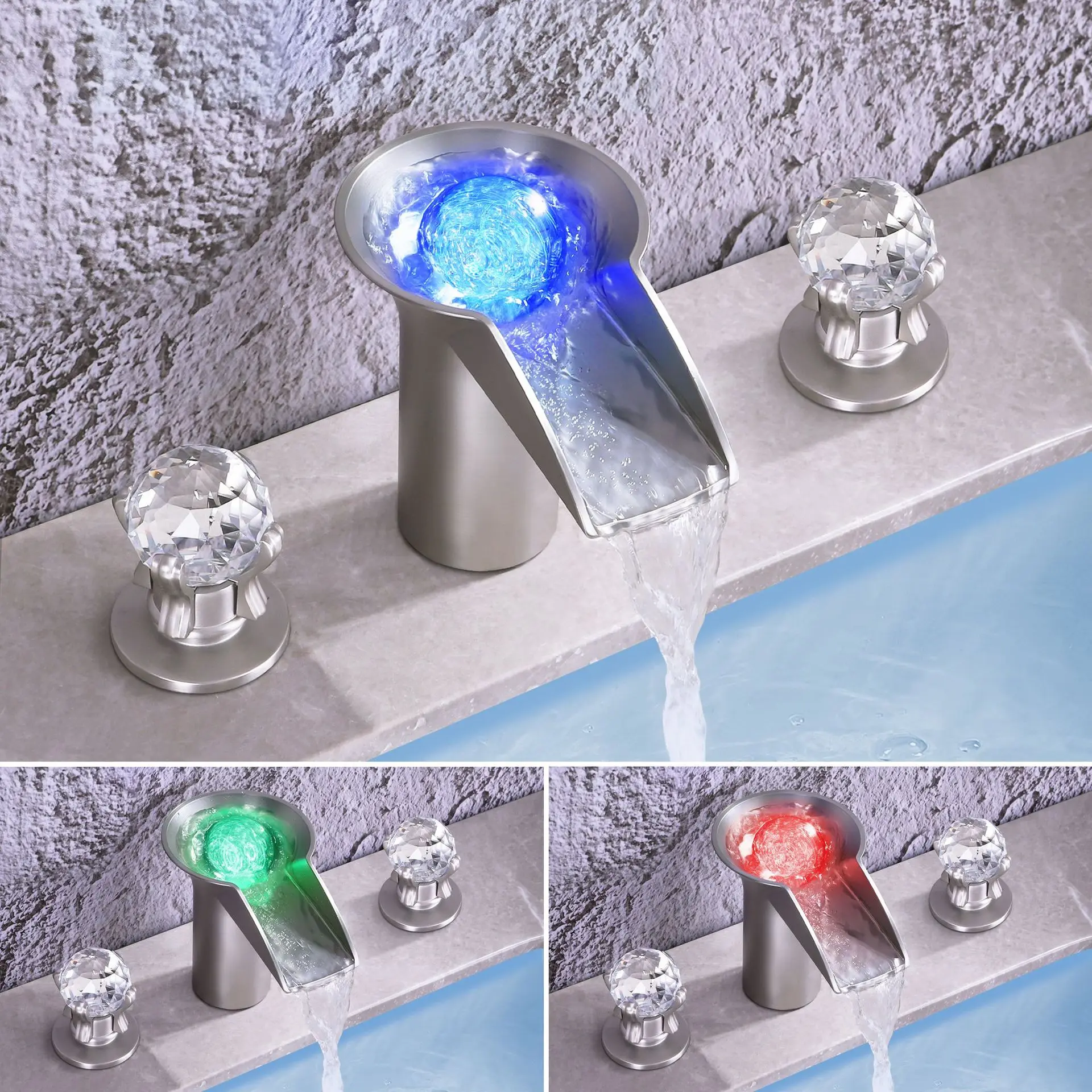 

Высококачественный смеситель для раковины в ванной комнате из латуни и хрусталя, смеситель для раковины с тремя отверстиями и двумя ручками, роскошный смеситель для раковины с тремя отверстиями