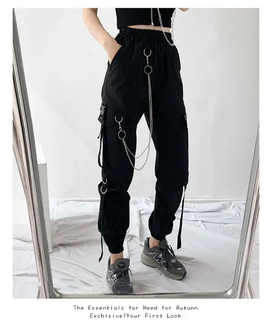 16 Jeans Pants Women Cargo Oversize Punk Pockets Jogger Trousers With Chain  hot pants @ Best Price Online | Jumia Egypt
