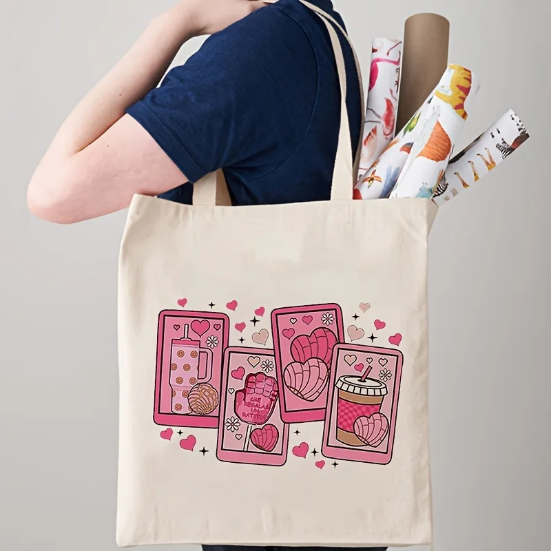 

Valentine's Day Pattern Tote Bag Cotton Bags Shopping Handbags Silhouette Gymnastics Shopper Harajuku Woman Trendy Folding Gift