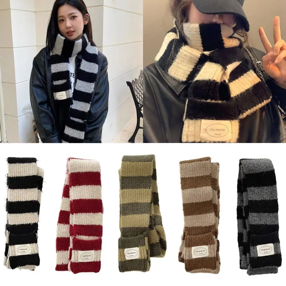 Girl's Striped Gothic Harajuku Winter Scarf - Black & White Shawl Wrap
