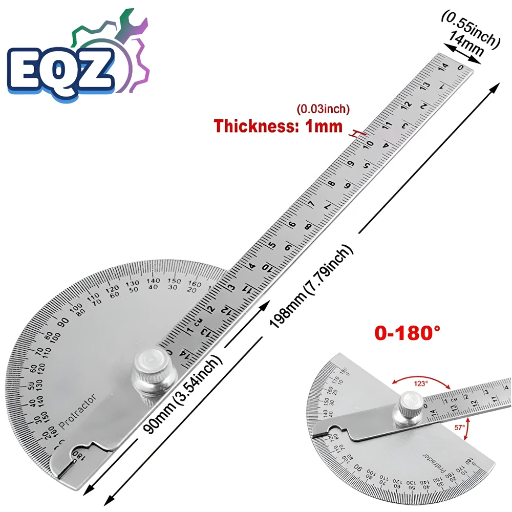 180 Degree Protractor High Precision Metal Angle Finder Goniometer Stainless Steel Rotary Measuring Ruler Woodworking Ruler