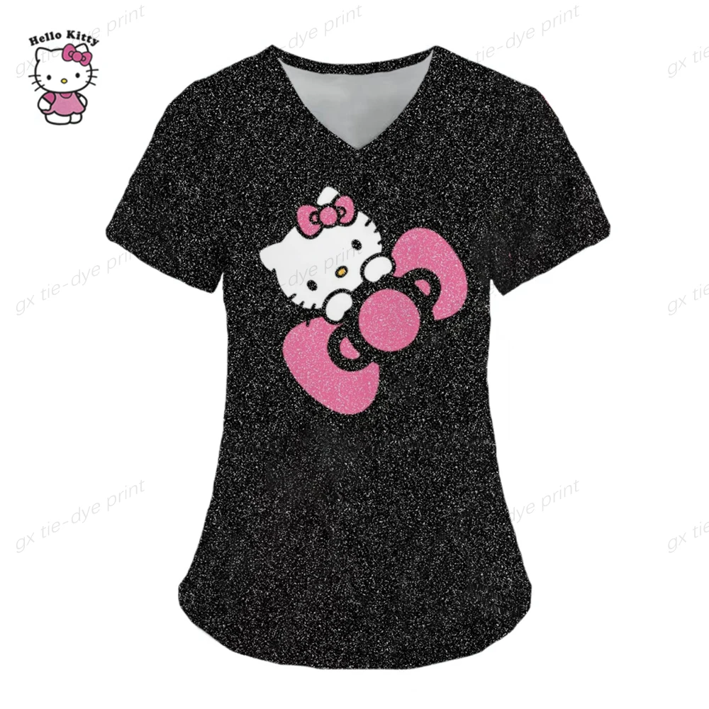 thumbnail image 1 of Ropa de mujer, camisetas de verano, camisetas de Hello Kitty, camisetas con cuello en V, camisetas con bolsillos, uniformes de enfermera, camisetas de hospital, camisetas para mujer 2023, 1 of 5