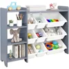 Children's bookshelf,4-layer children's toy storage rack-100% solid wood children's storage cabinet,equipped with 9plastic boxes 1