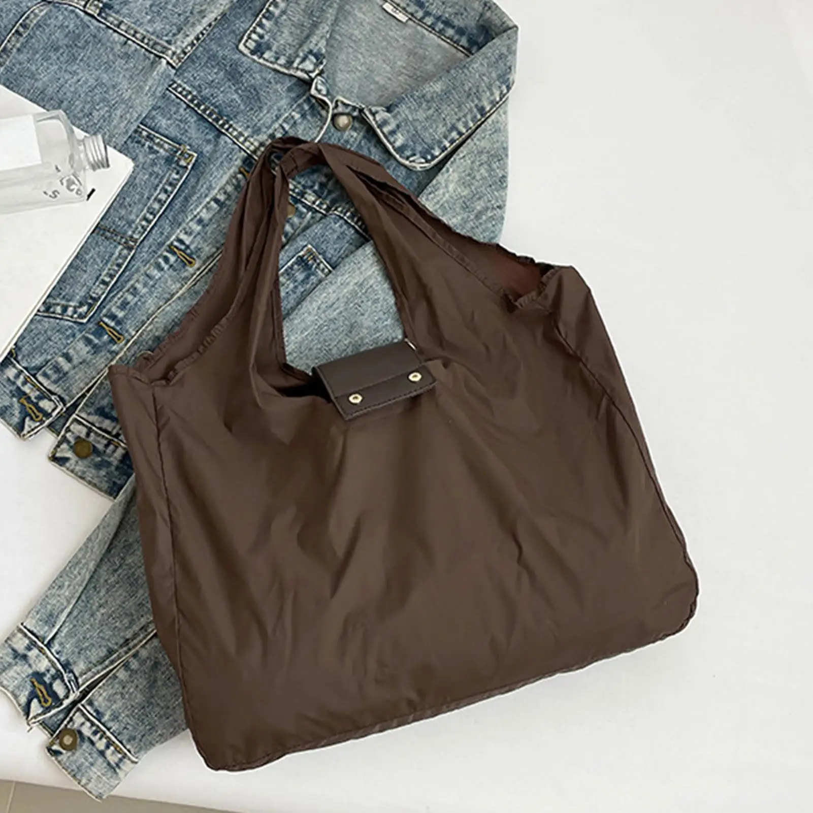 Eco-Friendly Expandable Reusable Tote Bag - Lightweight Folding Shopping Bag with Key Ring and Large Capacity