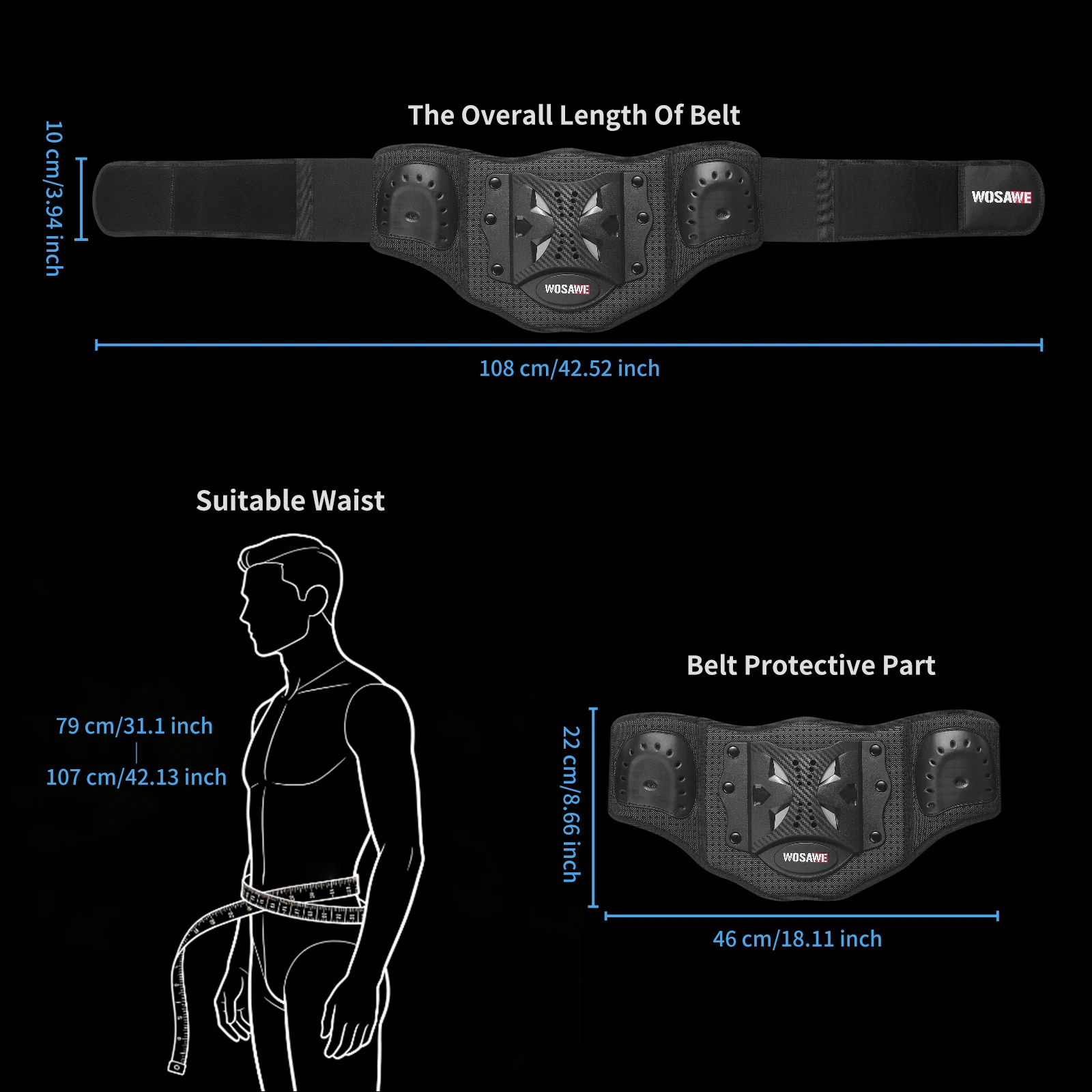 WOSAWE 오토바이 허리 지지대 벨트 통기성 조절 가능 백 벨트 모토크로스 라이더 기어 스포츠 허리 벨리 벨트