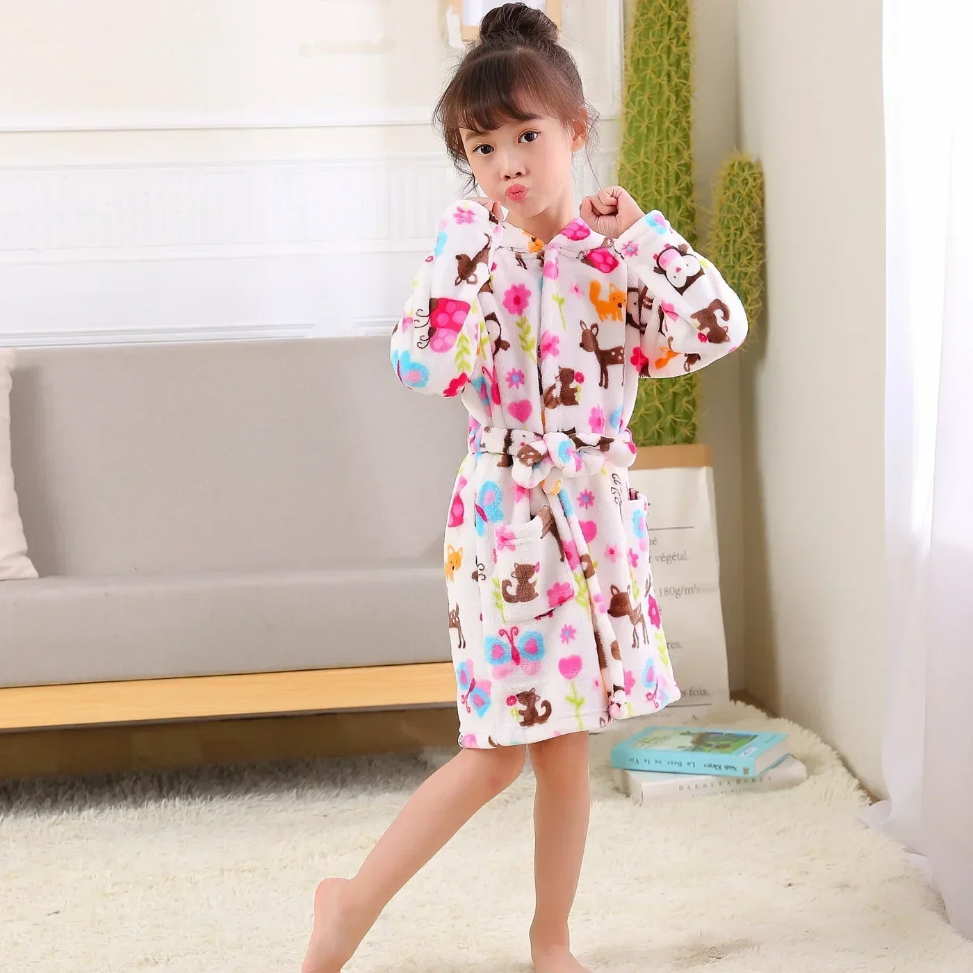 Children Bath Robes Flannel Winter Kids Sleepwear Robe Infant Pijamas Nightgown For Boys Girls Pajamas 2 4 5 6Years Baby Clothes