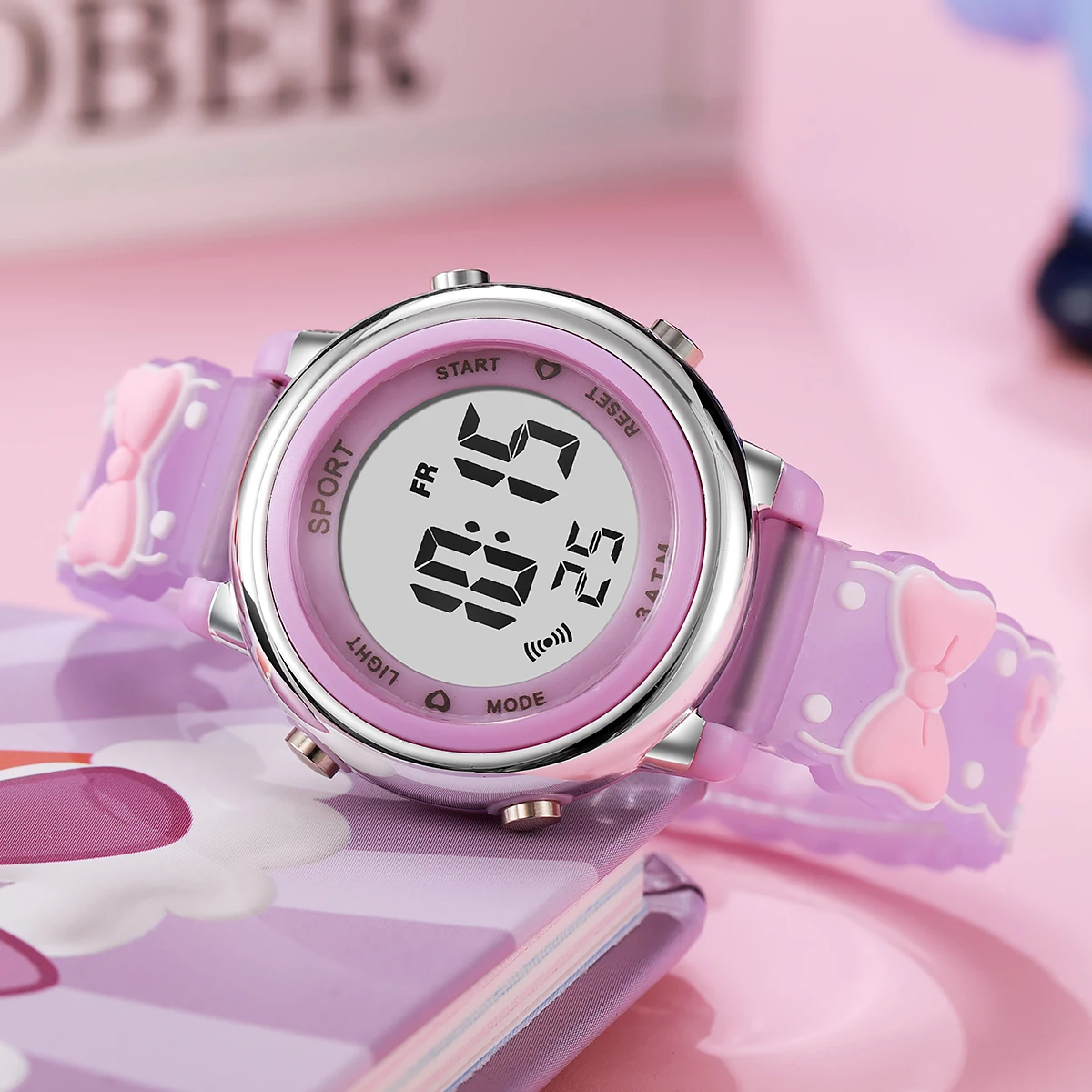 لطيف الوردي القوس الحب الأزياء سيليكون حزام الرياضة الرياح الإلكترونية ووتش لهدايا عيد الميلاد وهالوين