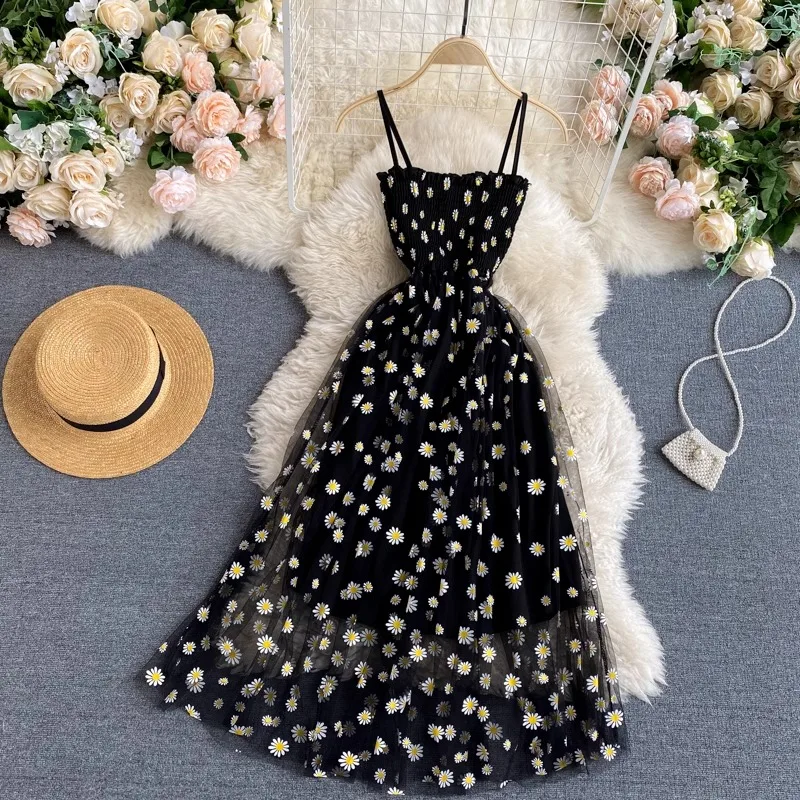 Women Dress 2026 New Summer Fashion Fairy Mesh Party Dress Korean Pop  Floral Print Vacation Beach Dress Streetwear Sundress - AliExpress 200000345