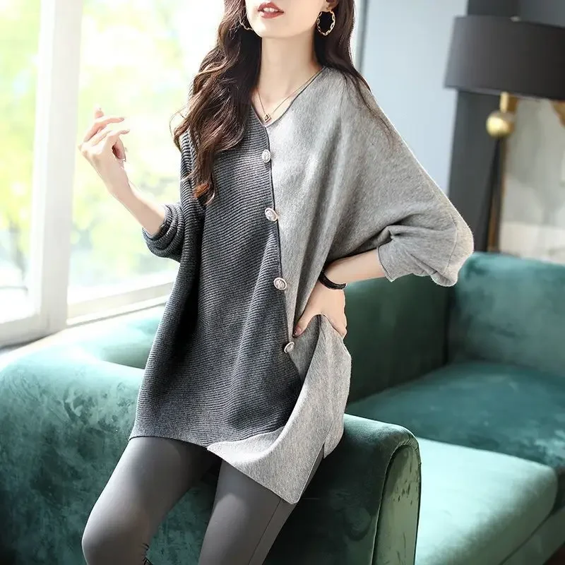 

Trendy Oversized Batwing Sleeve Cardigan with French Minimalist and Lazy Gentle Style for Plus Size Women