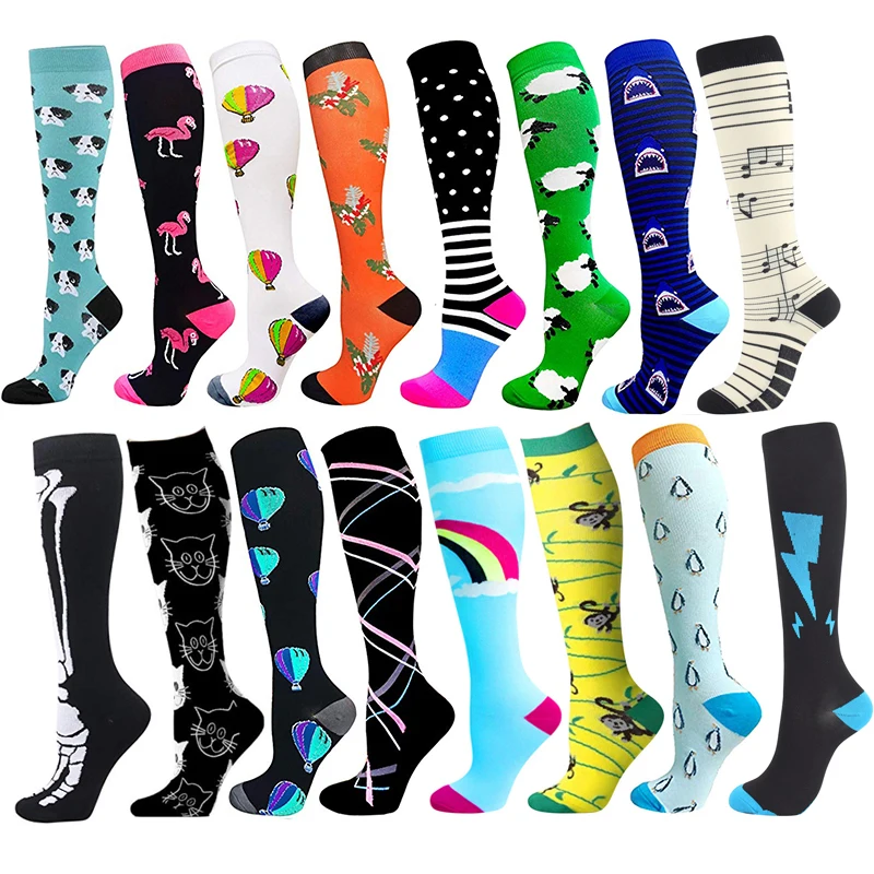 Sports Compression Socks Fun Pattern Halloween Balloon Stripe Shin Guards Elastic Outdoor Running Basketball Rugby Riding Socks