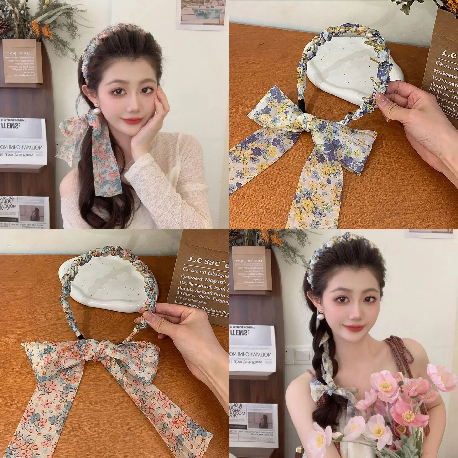 Diademas con ondas de flores para mujer, cinta para el cabello