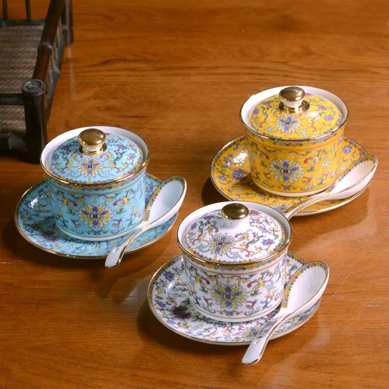 

Tea Tureen Jingdezhen Ceramic Stew Enameled Color Chinese Household Bone China Style Soup Pot Hotel Health Club Soup Bowl Gift