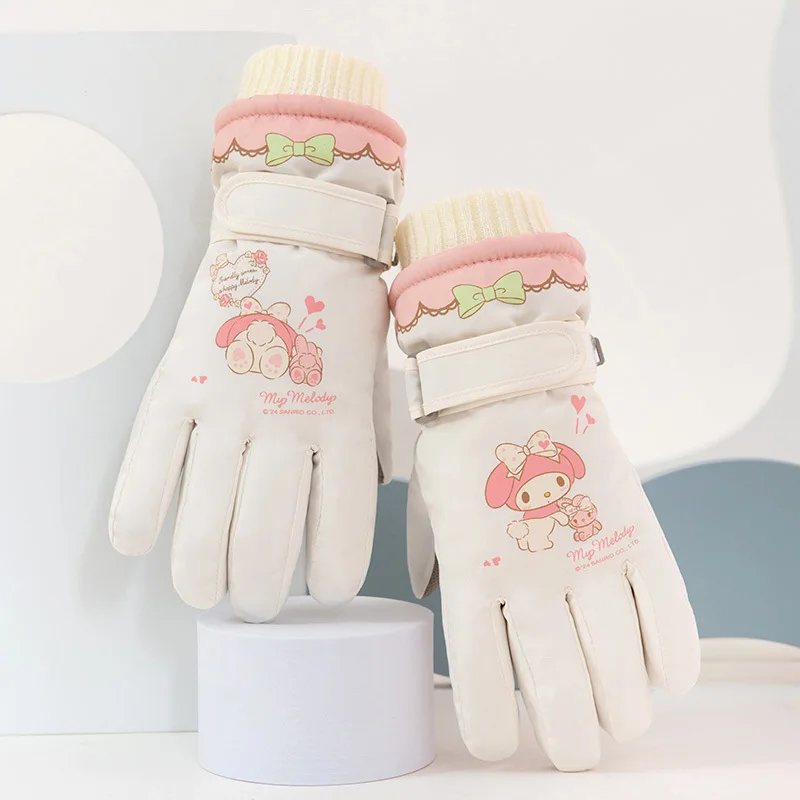 New Sanrio Kuromi Children's Ski Gloves Waterproof and Non-Slip Fall and Winter Thickened Windproof Warm Cartoon for 8-14 years