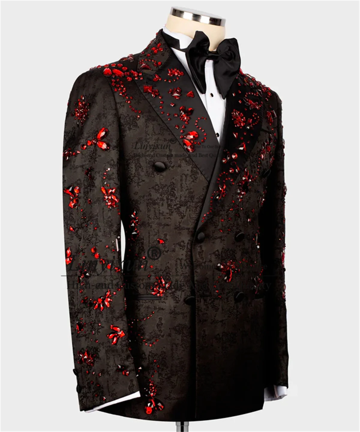 Fashion Jacquard Men Suits Customized Wedding Groom Tuxedos With Beaded Crystal 2 Pieces Sets Male Prom Party Blazer ropa hombre 2