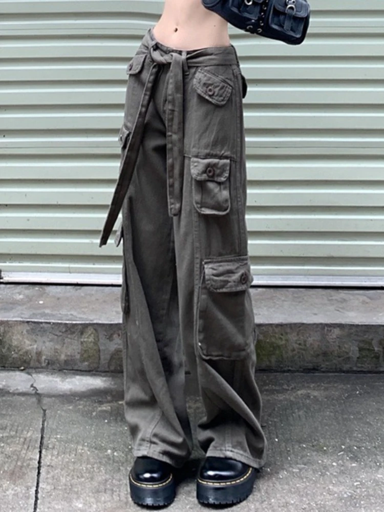 

Real Shot Tooling Yuppie Style Mopping Pants Summer American Retro Belt Loose Multi-pocket Straight Jeans