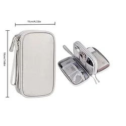 Portable Waterproof Travel Organizer Bag - Double Layer Cable and Charger Storage Pouch (Grey)