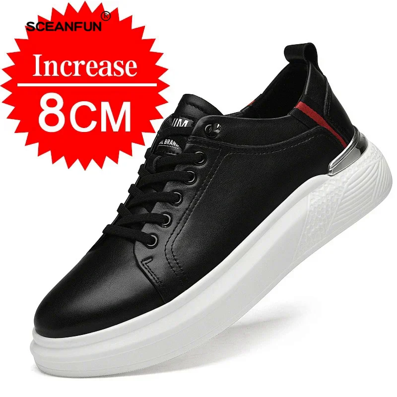 2025 Men'S Genuine Leather Sneakers Elevator Shoes Invisible Breathable Heightening Shoes 6cm Men'S Casual Designer Sneakers 6