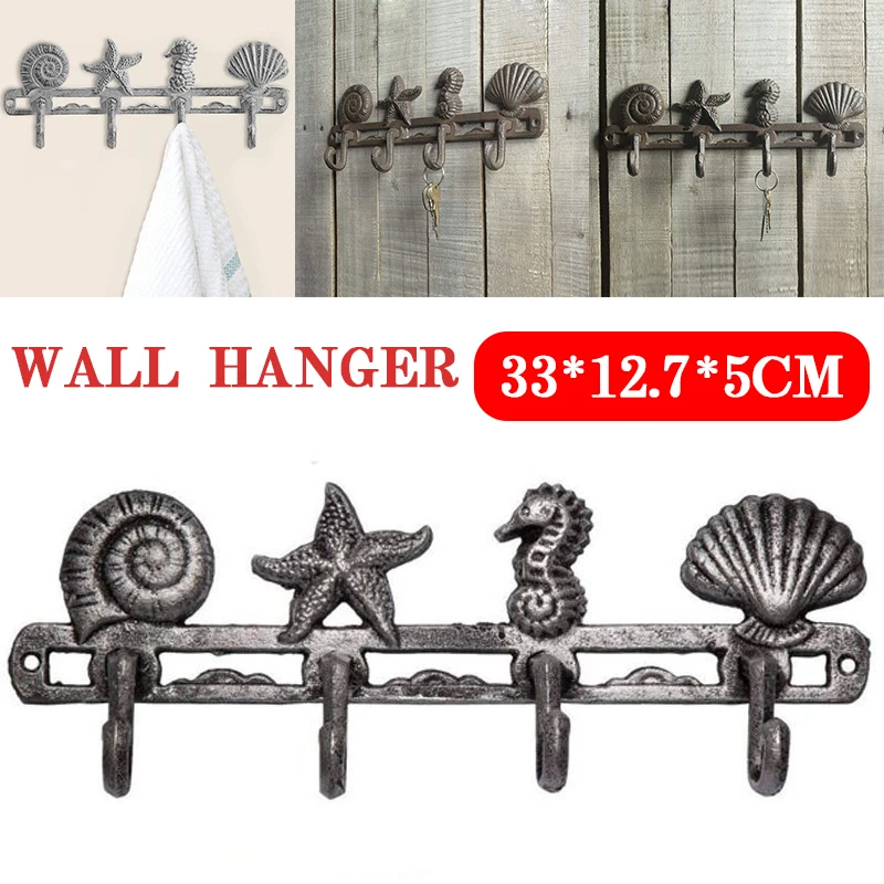 

1pc Wall Mounted Hook Creative Shells Starfish Seahorses Shape Hanger Durable Metal Crafts Hooks Supplies