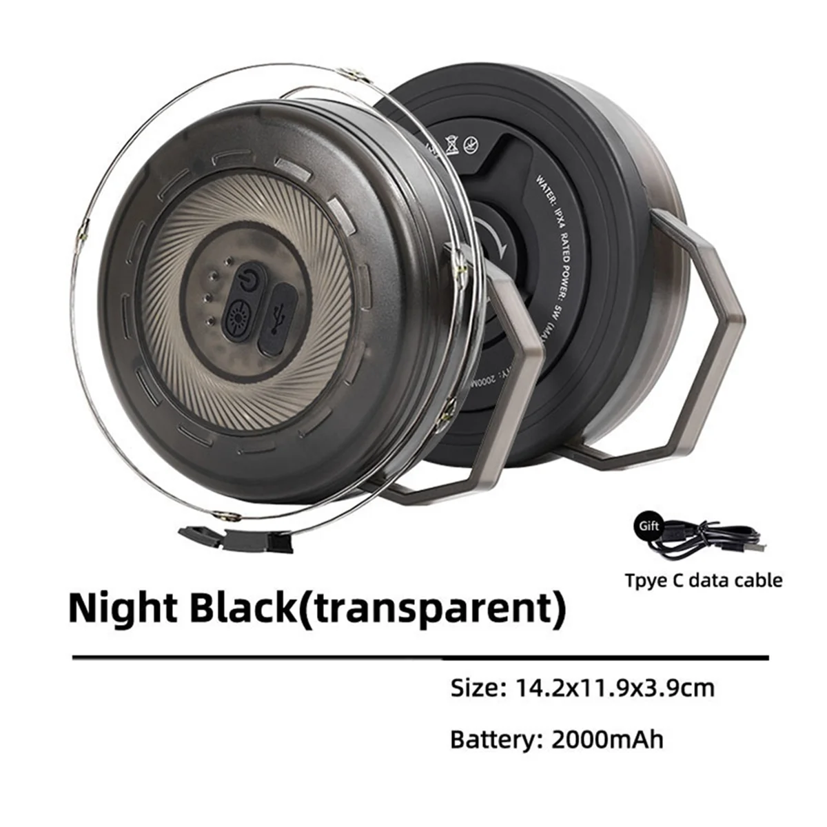 BAAU Outdoor Tape Measure Ambient Light String Canopy Light Strip Led IPX4 Level Water-Proof Tent Hand Crank Storage.