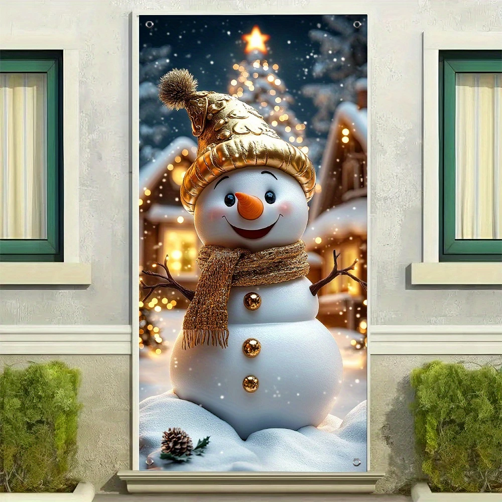 Golden Hat Snowman Christmas Door Banner-Festive front door cover festive decorations for indoor and outdoor use christmas decorations
