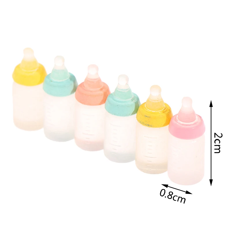6Pcs Colorful Resin Simulation Mini Milk Bottle Miniature Baby bottle Super Cute Transparent Bottle 1:12 Dollhouse Accessories 6