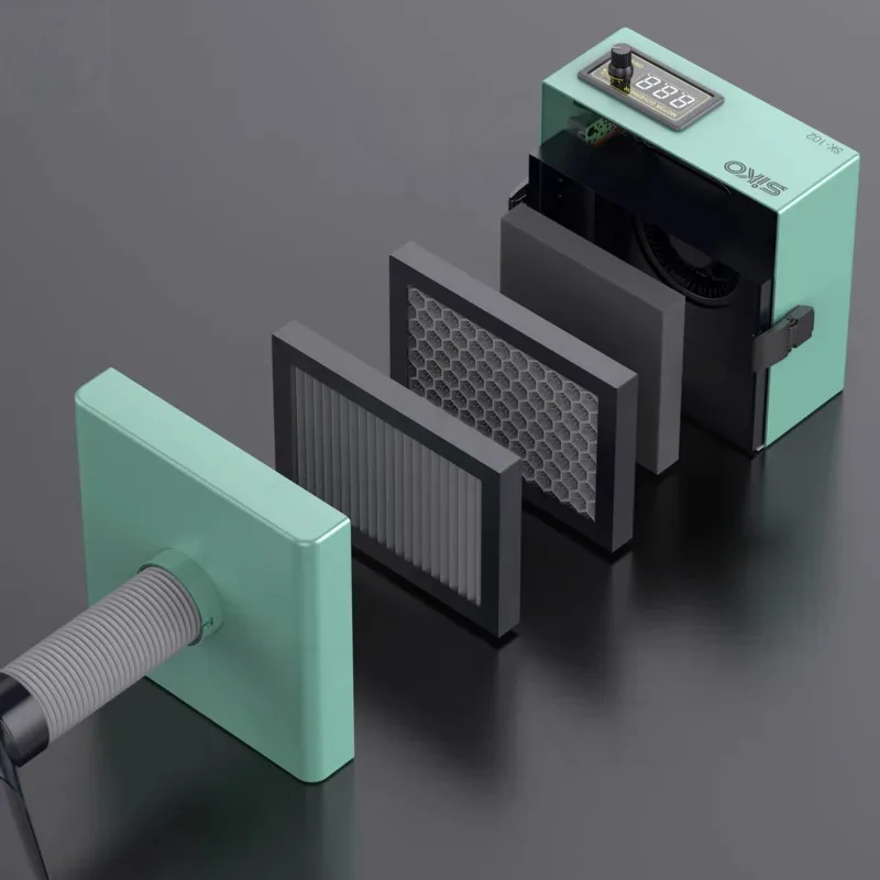 SK-102 연기 추출기 150W 납땜 연기 추출기, 3단계 필터 및 조각 DIY 용접용 LED 강력한 흡입 정수기