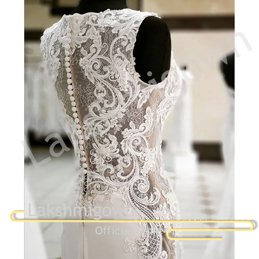 Design de Renda Vestido de Casamento com Trem Vestidos de Casamento Mais Recente Branca Applique Elegante Sereia Varredura Fora Branco Cetim Trouwjurk Longo 6 Weddings & Events